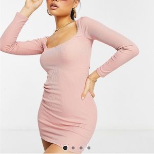 Flounce blush mini ribbed scoop neck dress (petite)
